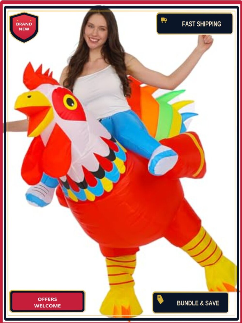 Inflatable Rooster Costume Full Body Blow Up Chicken Suit Adults Halloween